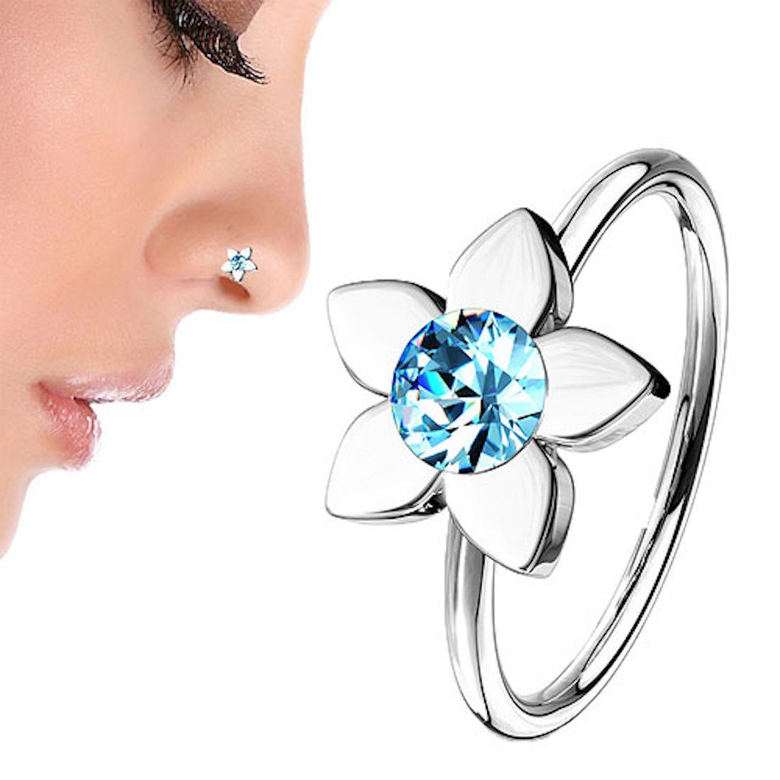 Taffstyle Nasenpiercing Piercing Biegbar Blume mit Kristall, filigrane Creole Glitzer Tragus